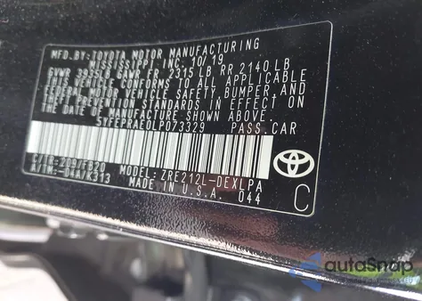 2020 Toyota Corolla Le из США, поврежденный, VIN 5YFEPRAE0LP073329